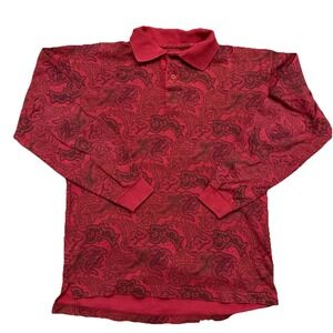Vintage Preswick & Moore Long Sleeve Polo Shirt - Small - Red Paisley Rugby